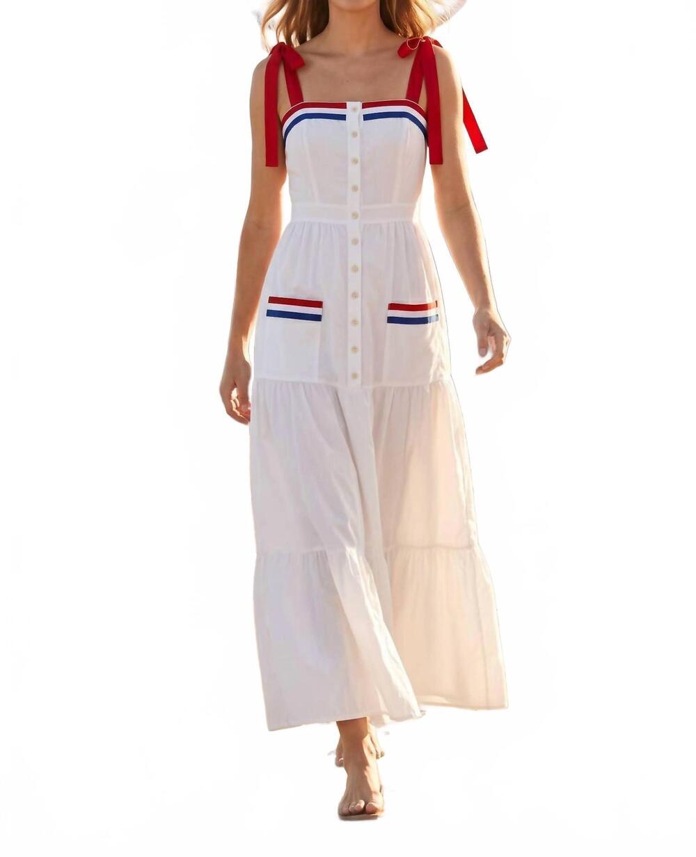 NEW BABY PINK 4th of july-inspired maxi dress in white combo